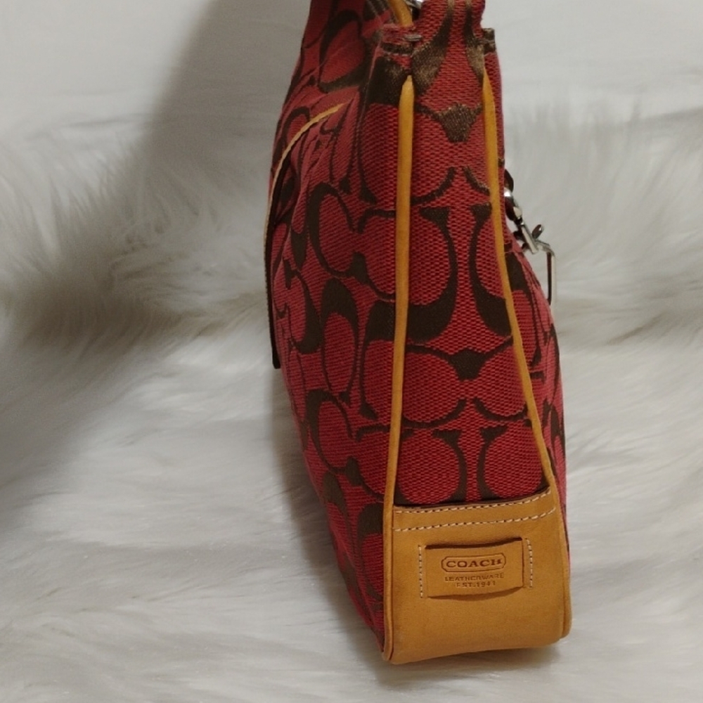 SALE! Coach Hamilton Y2K Red/Tan Hobo Signature Shoulder Bag - Picture 3 of 14